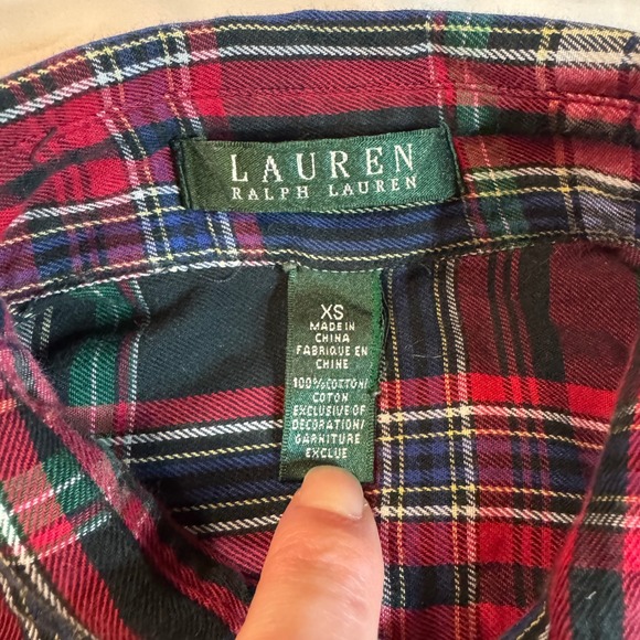 Lauren Ralph Lauren Plaid Shirt Crest Logo Women's Size XS Long Sleeve Button Up - Picture 4 of 7